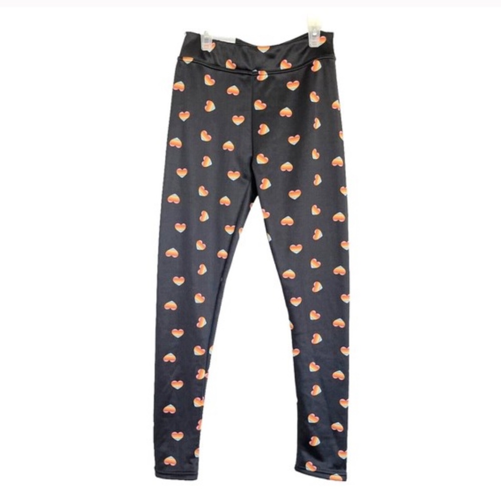Serra Fleece Lined Heart Design Black Soft High Waist leggings L